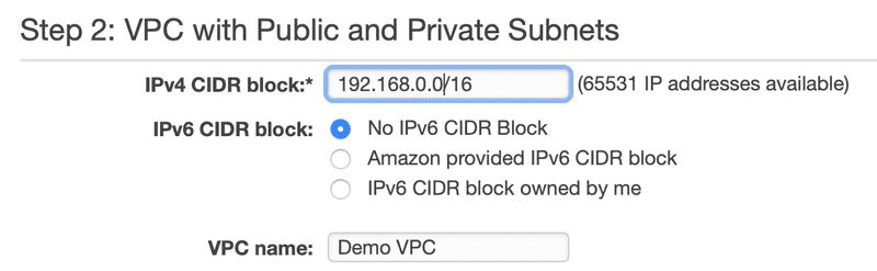 Step 2: VPC CIDR